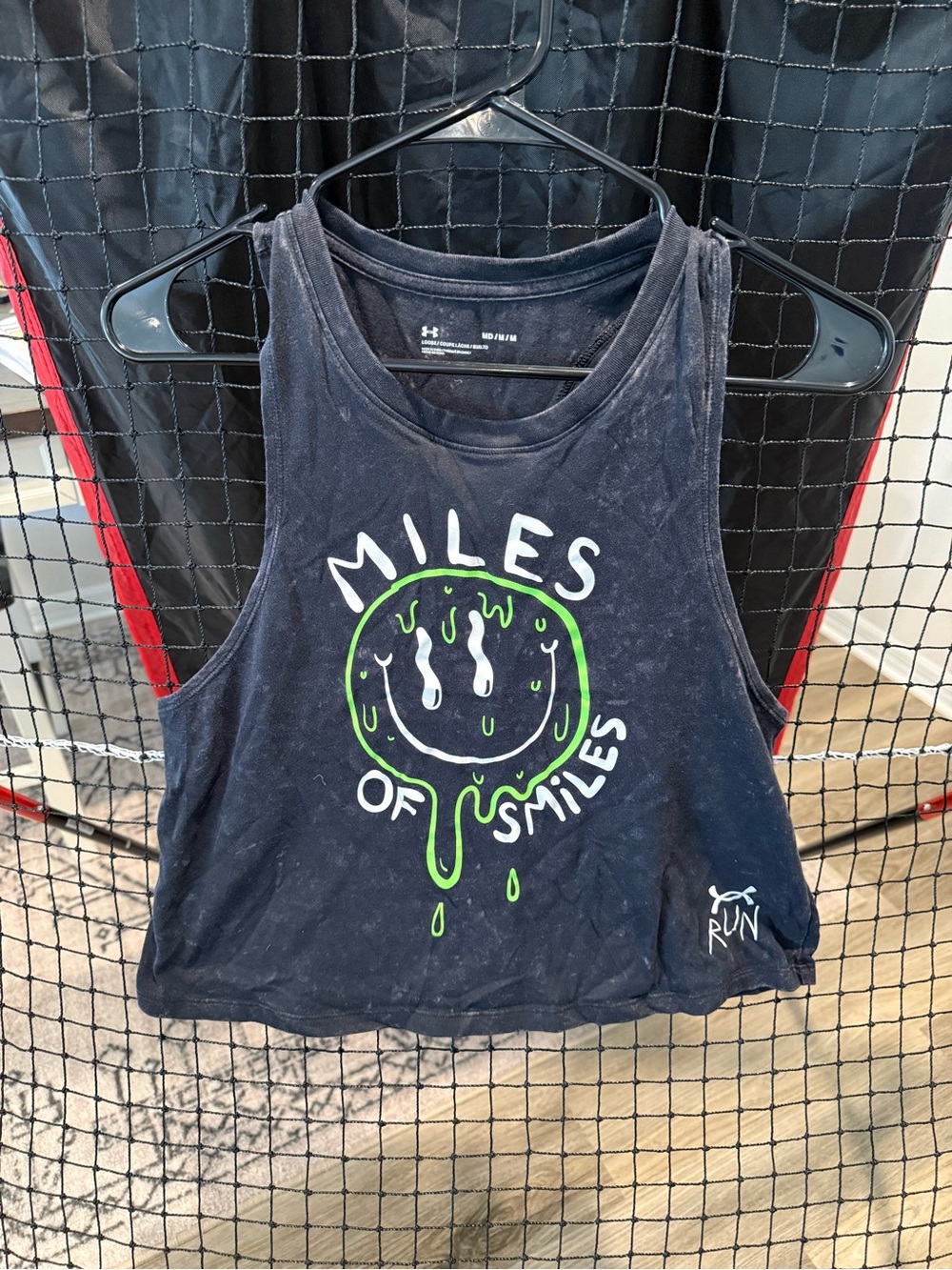 Under Armour Black Tank Top with Neon Green & White Graphic